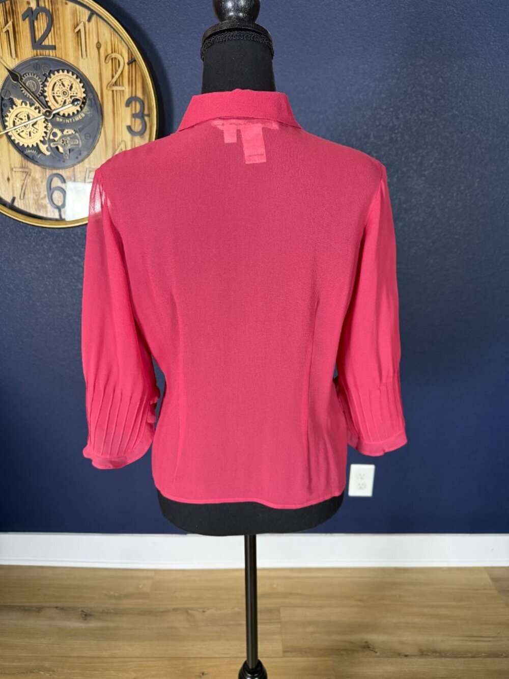Max Studio Raspberry Silk Pintuck Ruffle Collar Button Down Blouse | S - Picture 4 of 8